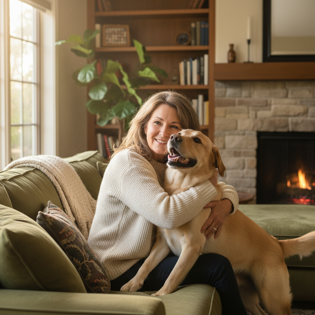 Happy dog owner Sarah